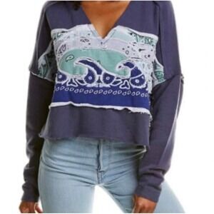 Free People All Time Bandana Sunset Hoodie Patchwork Sweatshirt Raw Hem Size S
